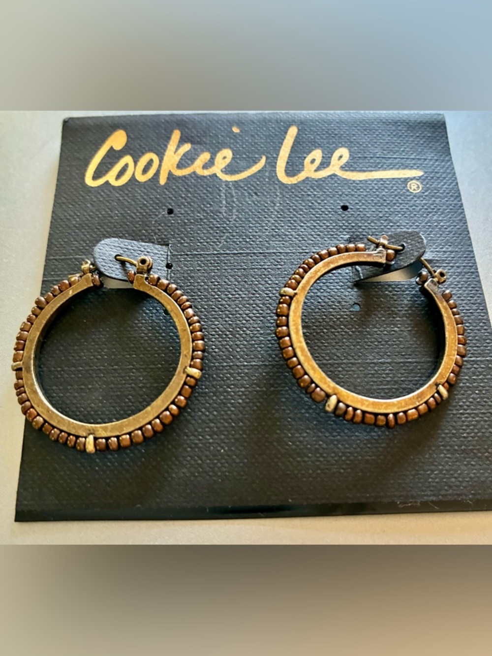 🧚‍♀️Copper Color Glass Seed Bead Hoop Earrings by Cookie Lee